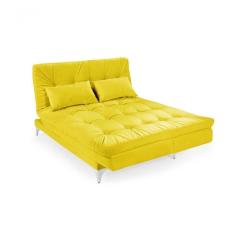Sofá Cama Versátil 3 Lugares Império Reclinável Casal Pés De Alumínio Amarelo 374