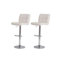 Kit 2 Banquetas Estofada Gomos Branca Base Giratória Cromada Altura Re