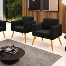 Kit 2 Poltronas Pés Palito Castanho Marisa Suede - DRossi, Preto