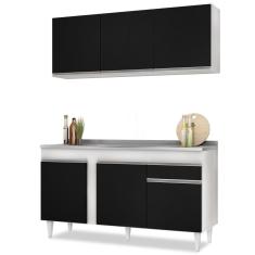 Armário Aéreo Argélia E Balcão Gabinete Com Pia Inox 150cm Dakota Branco-preto - Lumil