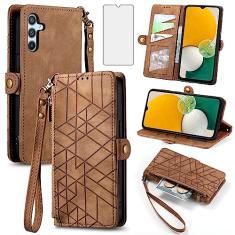 Asuwish Capa carteira para Samsung Galaxy A13 5G com protetor de tela de vidro temperado e zíper flip suporte para cartão de crédito celular A04S M13 G5 A 13 2022 13A A135G SM A136U feminino masculino