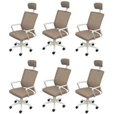 Kit 6 Cadeiras para Escritório Presidente Lyon Alta em Tela Mesh Bege
