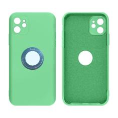 Capa para iPhone 11 em Silicone Aveludado Furo em Acrílico Anel em Alu