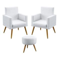 Kit 2 Poltronas Decorativas Estofadas Vega Rodapé Com Puff Solar Para 