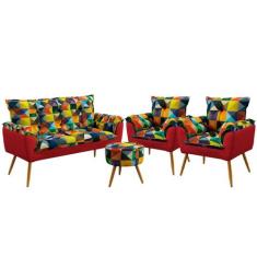 Namoradeira e 2 Poltronas Beta com Puff Solar F-015 Sued Estampado Col