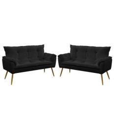 Kit 2 Poltronas Namoradeiras Decorativas Opala Suede Preto Aradecor