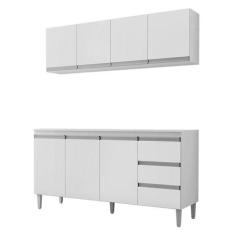 Balcão de Cozinha com Tampo 160 cm e Armário Aéreo Andréia Branco Bril