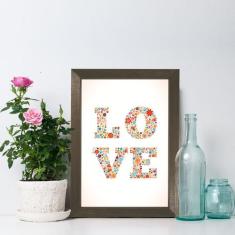 Quadro Decorativo Love Flores Moldura Marrom 22x32cm - Quartinhos