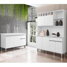 Cozinha Compacta Alice e Balcão Tatiane 120mt Com Tampo Mdp Branco Ajl