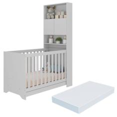 Berço 3 em 1 com Colchão e Armário 2 Portas Multimóveis MP4161, Branco