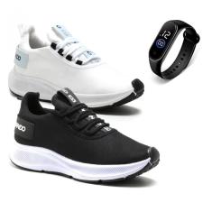 Kit 2 Tênis Masculino Running Treino Academia Confortável Lançamento + Relógio-Masculino