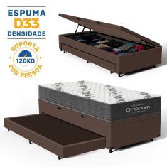 Cama Box Baú com Colchão de Espuma D33  Ortobom Airtech 100 + Auxiliar Unique Solteiro 88cm