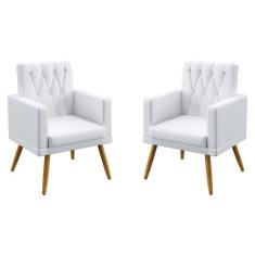 Kit 2 Poltronas Decorativas Vega Com Rodapé e Botões em Capitonê Para 