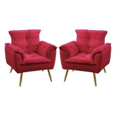 Kit 2 Poltronas Decorativas Beta Suede Vermelho Aradecor, Vermelho, ÚN