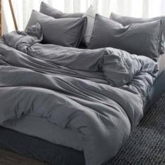 Jogo De Cama Cinza Solteiro 4 Peças Com Edredom 230X150Cm