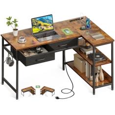 Coleshome Mesa de computador em forma de L de 101 cm com 2 gavetas, mesa pequena para pequenos espaços, mesa de escritório doméstico para usuários de laptop, vintage