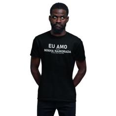 Camiseta Masculina Preta Eu Amo Minha Namorada - Hipsters Camisetas, P