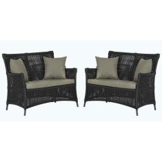 2 Sofás Área Externa Igapó Alumínio Pintura Preta Corda Náutica Estofa