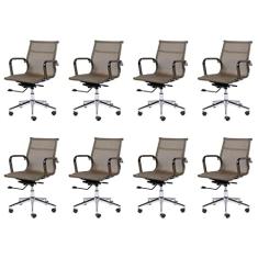 Conjunto 8 Cadeiras para Escritório Diretor com Rodízios Tela Mesh Or Design Cobre