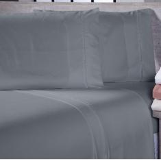 Jogo De Cama Lençol Casal Padrão Sofist Ponto Palito 400 Fios Toque Macio 03 Peças - Cinza
