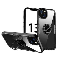 SORAKA Capa transparente para iPhone 13 com suporte para anel,capa de PC rígida transparente Capa iPhone 13 com placa de metal para suporte magnético de telefone para carro