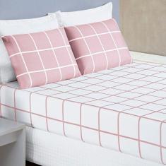 Jogo de Lençol Casal Micropercal 200 Fios Dustin 3 Peças - Rosa