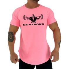 Camiseta Longline Manga Curta MXD Conceito Be Strong, M, Rosa claro, P