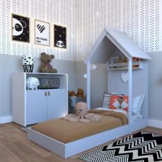 Quarto Infantil com Cama e Armário Cinza