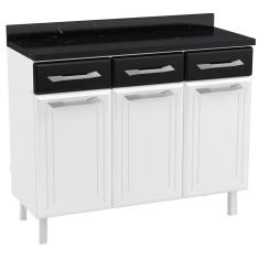 Balcão de Cozinha Aço com Tampo Topázio 3 Portas 3 Gavetas Branco/Preto - Telasul