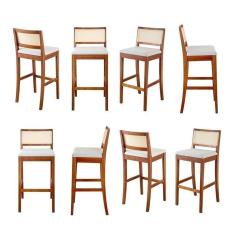 Kit 8 Banquetas com Encosto e Apoio para Pés Tiê CabeCasa MadeiraMadeira Amêndoa/Off White