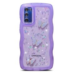 SUYACS Capa para celular Samsung Galaxy S20 FE 6,5 polegadas fofa Kawaii Bling Glitter Curly Wave Frame Shape 3D Butterfly Clear Cover for Women Soft Silicone à prova de choque para Samsung S20 FE