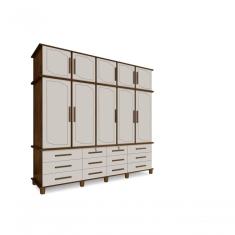 Guarda Roupa Berlim Quarto Casal 5 Portas 12 Gavetas Com Maleiro Luapa Móveis Cor:malbec-off White