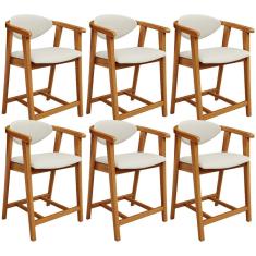 Kit 06 Banquetas Baixa Cozinha Sala De Jantar Bancada Cecília L02 Linho Champanhe - Lyam Decor