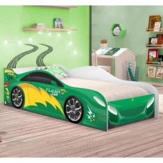 Cama Carro Menino Verde Solteiro Com Colchão - CASA H