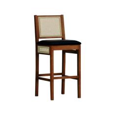 Banqueta Alta Bistrô Urban Lateral e Encosto Telinha Natural Assento Estofado - Amêndoa - Corano Preto