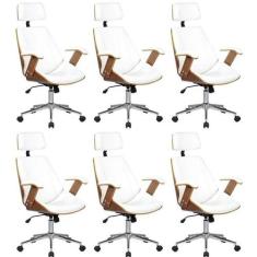 Kit 6 Cadeiras de Escritório Presidente Giratória com Apoia Cabeça Off