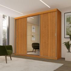 Guarda Roupa Casal Ambiente Ímola 3 Portas de Correr 5 Gavetas MDF com Espelho Freijó Luapa Móveis