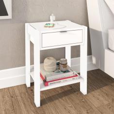 Mesa de Cabeceira com 1 Gaveta e 1 Tomada Bivolt Branco