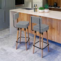 Banqueta Alta com Encosto e Pés Palito até 110 Kg Barcelona em Suede Cardan Salaone