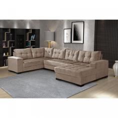 Sofá de Canto 6 Lugares com Chaise Bia Império Estofados Chocolate