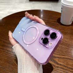 Capa de carga sem fio com padrão gradiente de luxo para iPhone 11 12 13 14 Pro Max Plus Capa magnética transparente macia, roxa, para iPhone 13Pro MAX