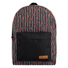 Bolsa Mochila Escolar Preto & Branco Com Cereja Feminina