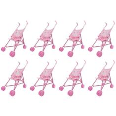 Carrinho De Boneca Rosa Passeio Infantil Presente Lembrancinha - Kit 8 Unidades
