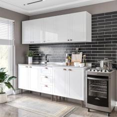 Cozinha Pérola com Rodapé 4 Peças Aéreos com 5 Portas, Balcão 2 Gavetas 3 Portas e Balcão 2 Portas Y Branco