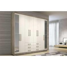 Guarda Roupa Casal 8 Portas (2 c/ Espelho) e 6 Gavetas c/ Pés Master 8.6 Branco - Santos Andirá