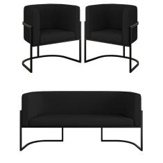 Kit 2 Poltronas + Sofá 2 Lugares Base De Metal Gold Corino Preto