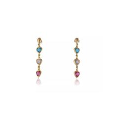 Brinco de Corações com Pedras Coloridas Folheado em Ouro 18k - Floratt
