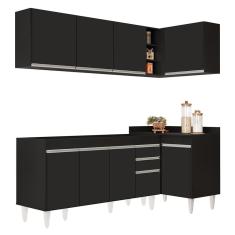 Armário De Cozinha Modulado De Canto Esquerdo 4 Peças Cp49 Balcão Sem Tampo Preto - Lumil