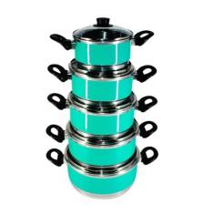 Jogo Panelas Alumínio Verde Água Tampa de Vidro 5 Peças