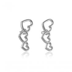 Brinco Ear Cuff Com Coração Vazado Folheado Em Ródio Branco